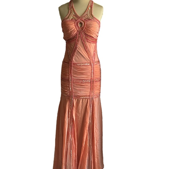 RF Couture 100% Silk Vintage Beaded Halter Gown - Picture 1 of 2